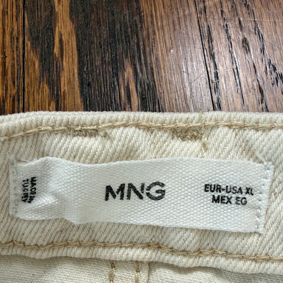 B25 MNG Mango Women XL Cream Maxi Skirt Jean Skort Slit Front Hem - Picture 2 of 5